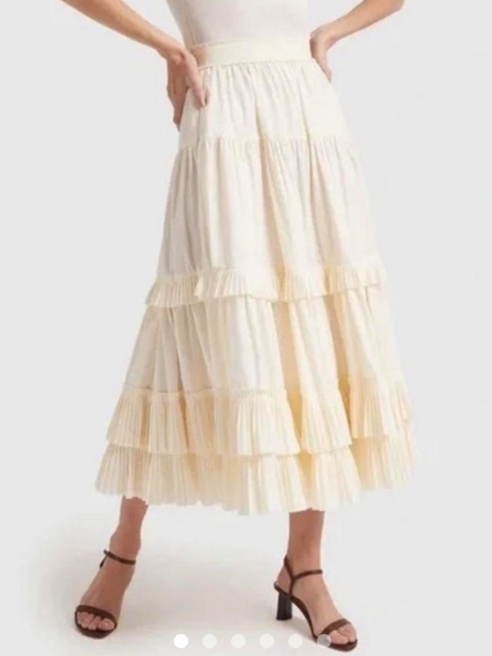 Ulla Johnson Cream Layla Tiered Pleated Maxi Skirt
